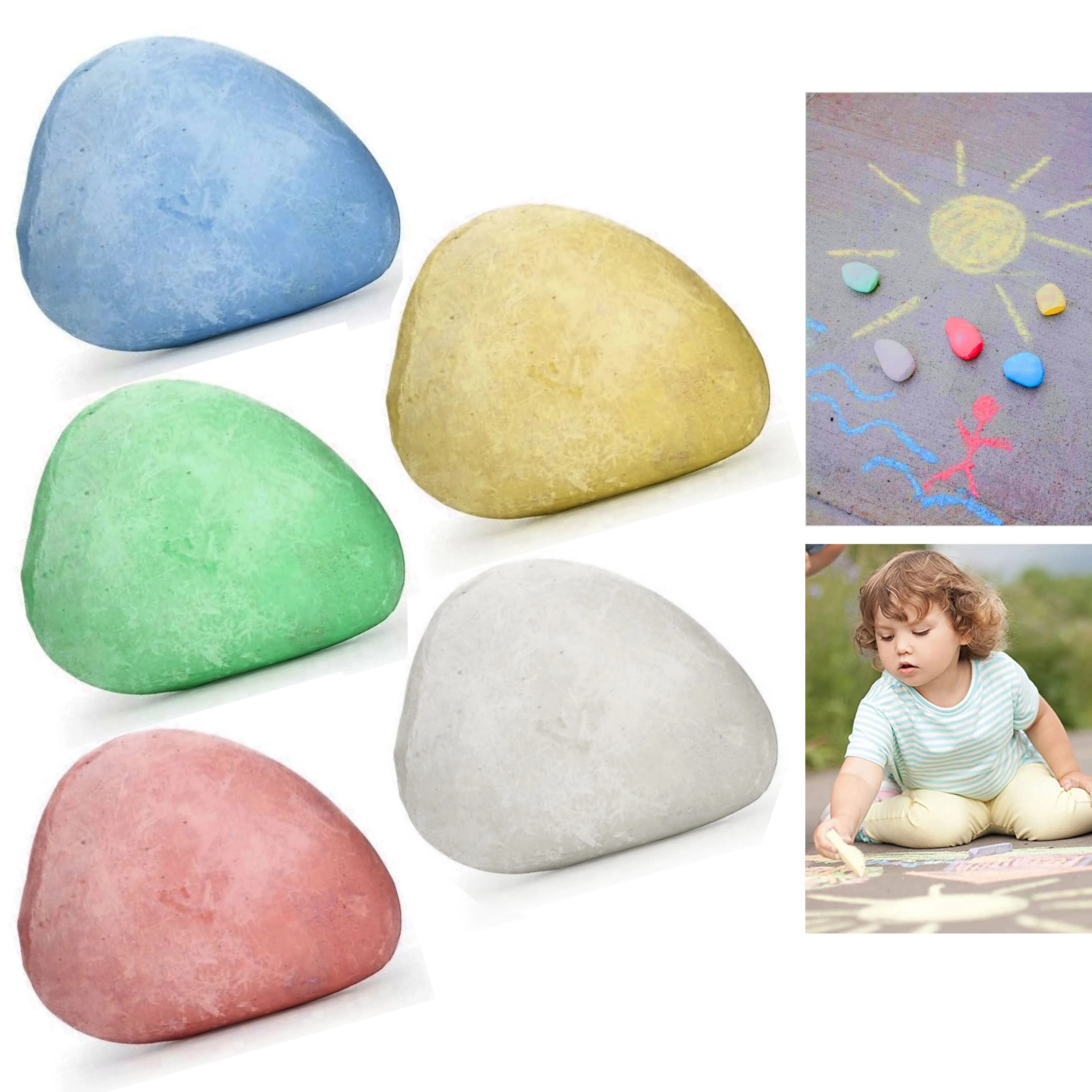 10 Kids Rock Shaped Chalk Pebbles Washable Sidewalk Outdoor Non Toxic Preschool