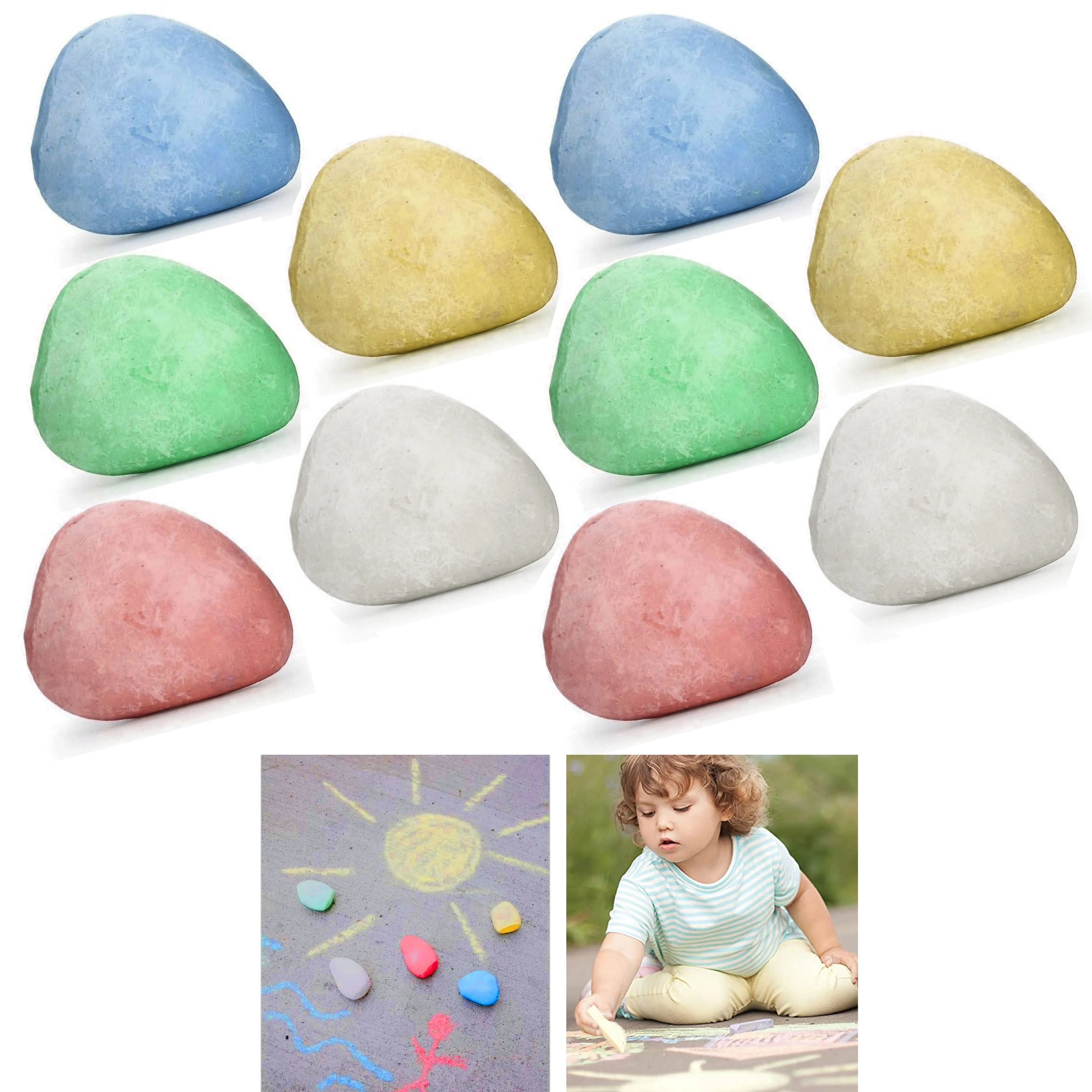 10 Kids Rock Shaped Chalk Pebbles Washable Sidewalk Outdoor Non Toxic Preschool