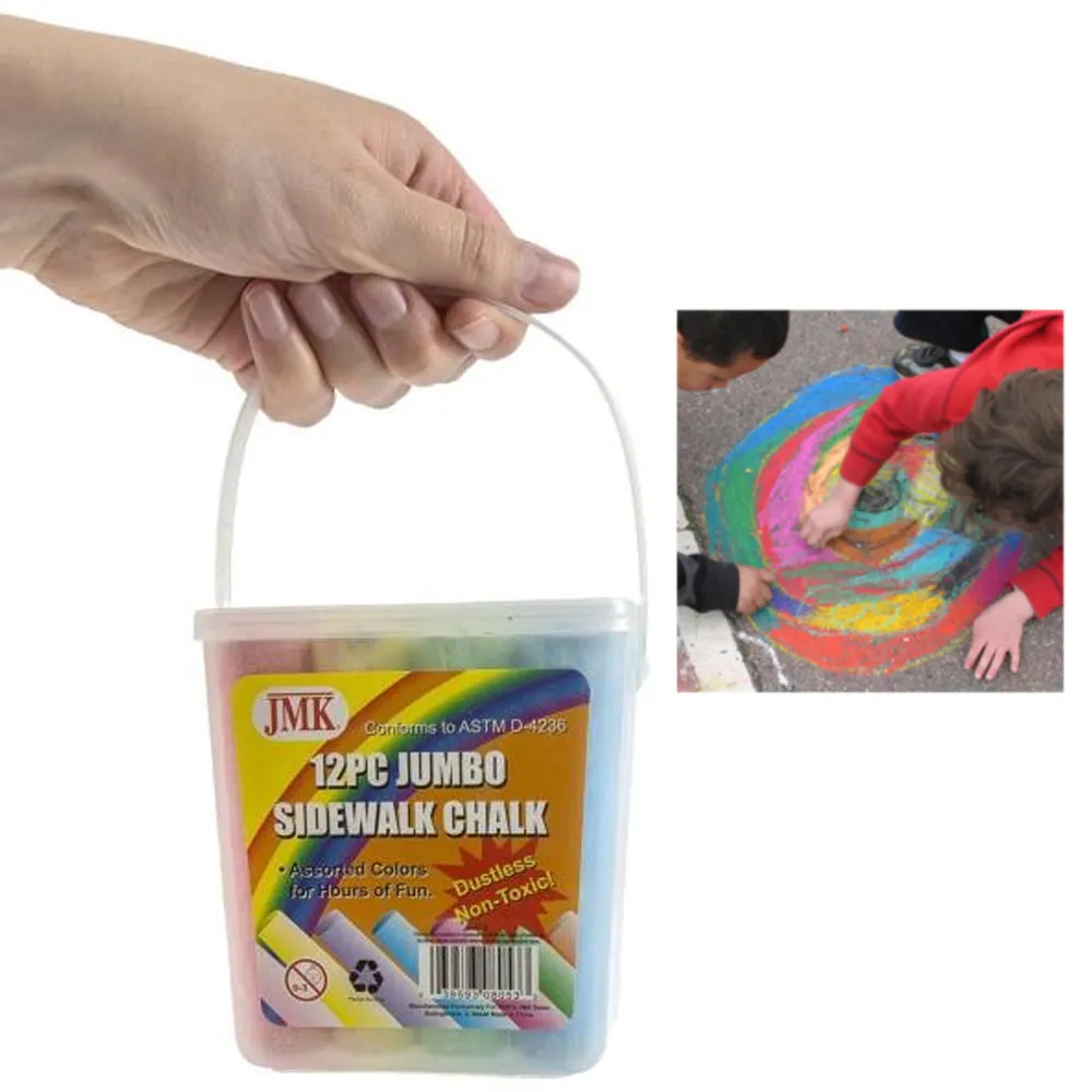12 Pc Jumbo Dustless Chalk Sticks Washable Sidewalk Playground Outdoor Non Toxic