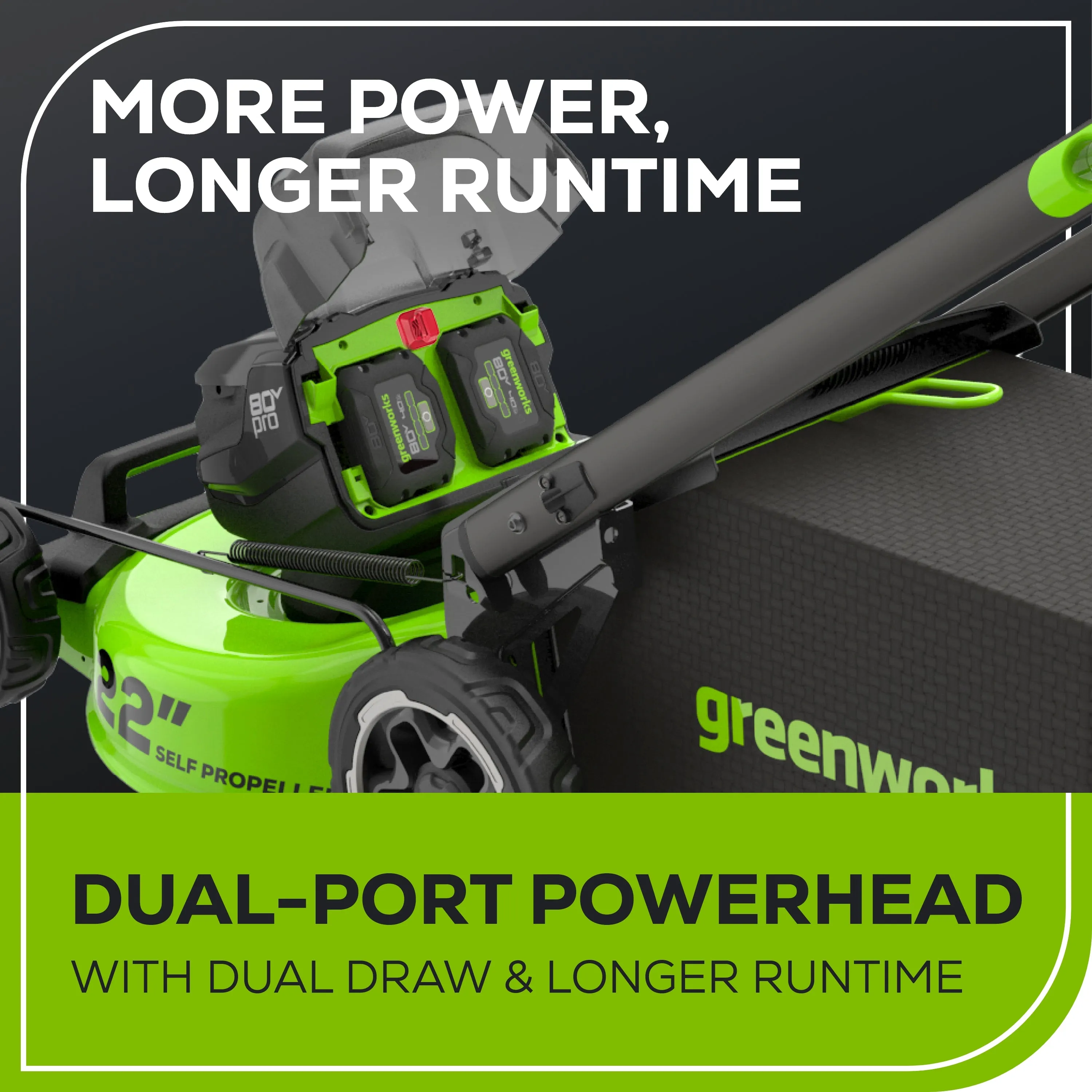 80V 22" Cordless Battery Dual Blade Self-Propelled Lawn Mower w/ (2)4.0Ah Batteries & Rapid Charger