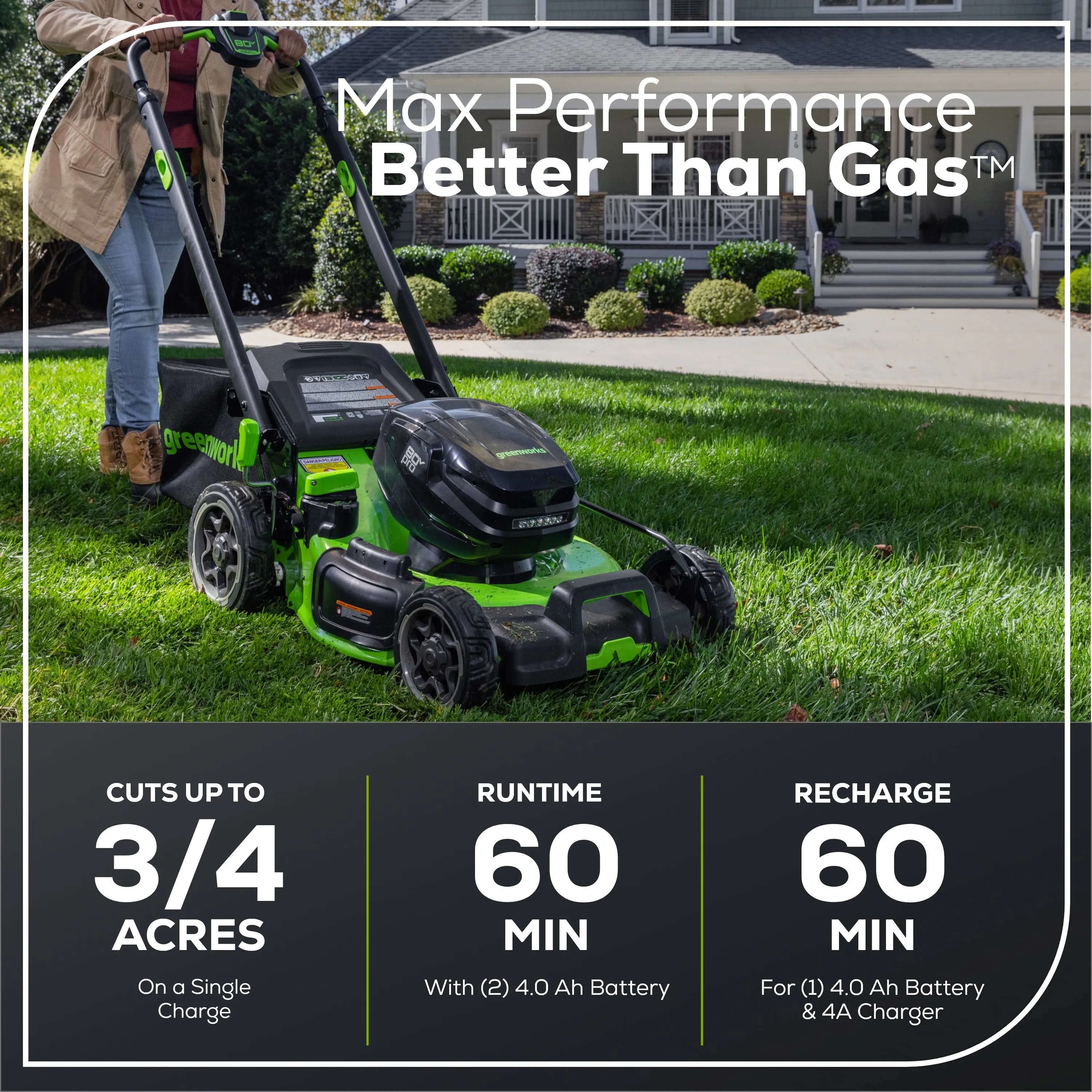 80V 22" Cordless Battery Dual Blade Self-Propelled Lawn Mower w/ (2)4.0Ah Batteries & Rapid Charger