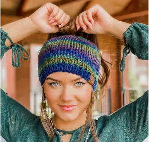 CC Beanie Messy Bun Multi Color Cable Knit