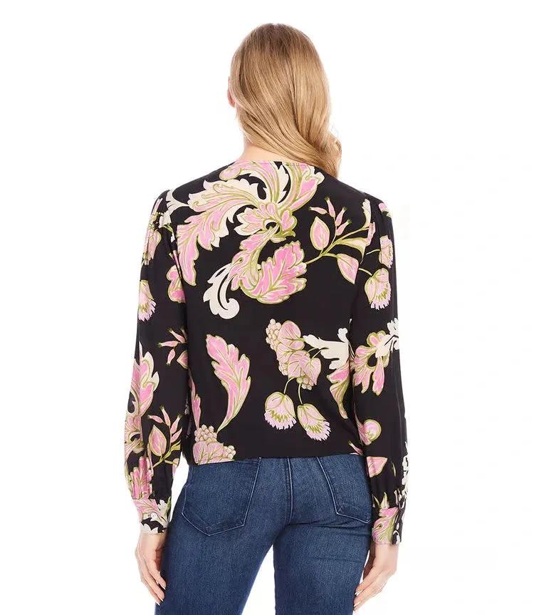 Dariana Drape Front Top in Pink Multi Floral Print - Karen Kane 4L16802