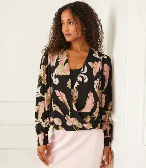 Dariana Drape Front Top in Pink Multi Floral Print - Karen Kane 4L16802