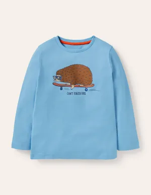 Graphic Animal T-shirt-Surfboard Blue Hedgehog