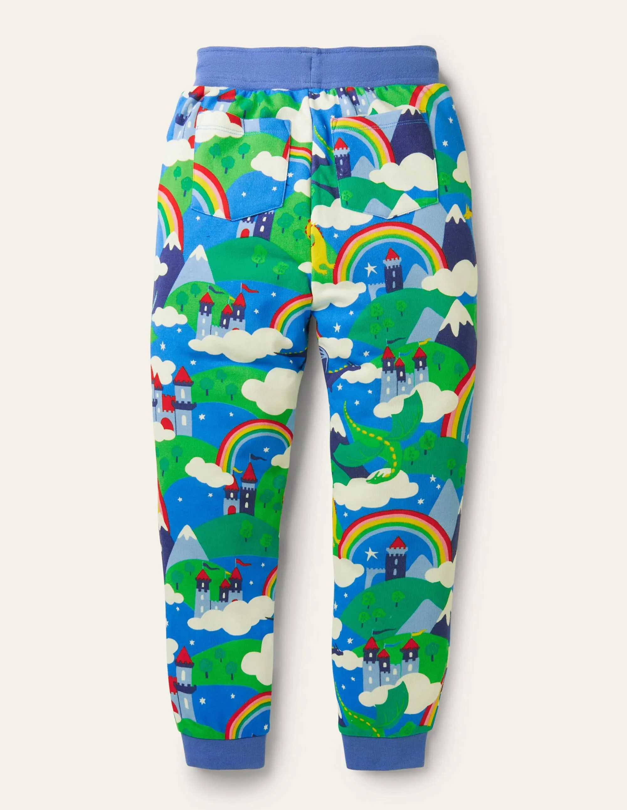 Printed Joggers-Blue Rainbow Dragon Sky