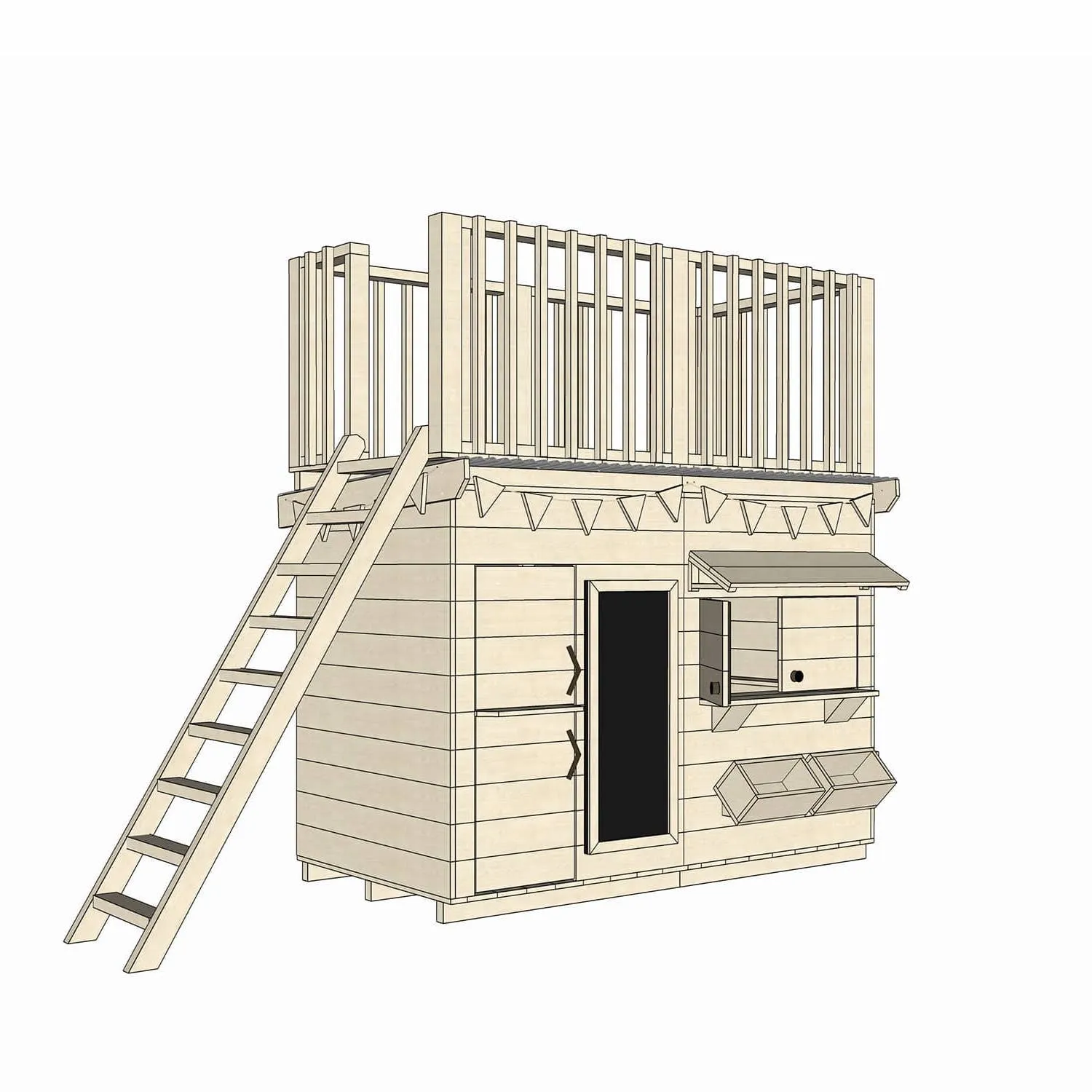 Signature Style: Wooden Cubby Houses with Fort Top