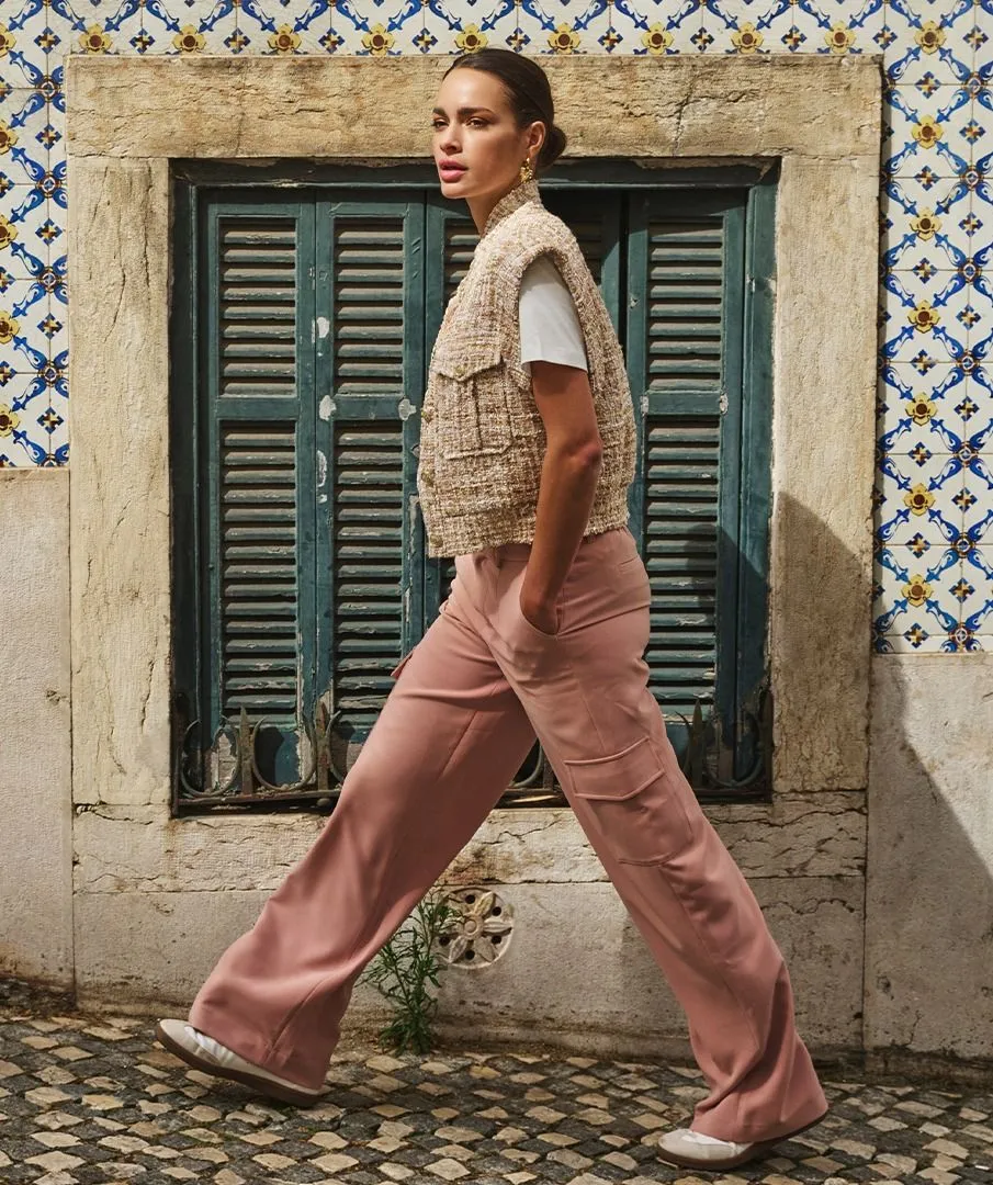Tira Trousers Wide Cargo City in Chalk Pink - EsQualo SP2510006