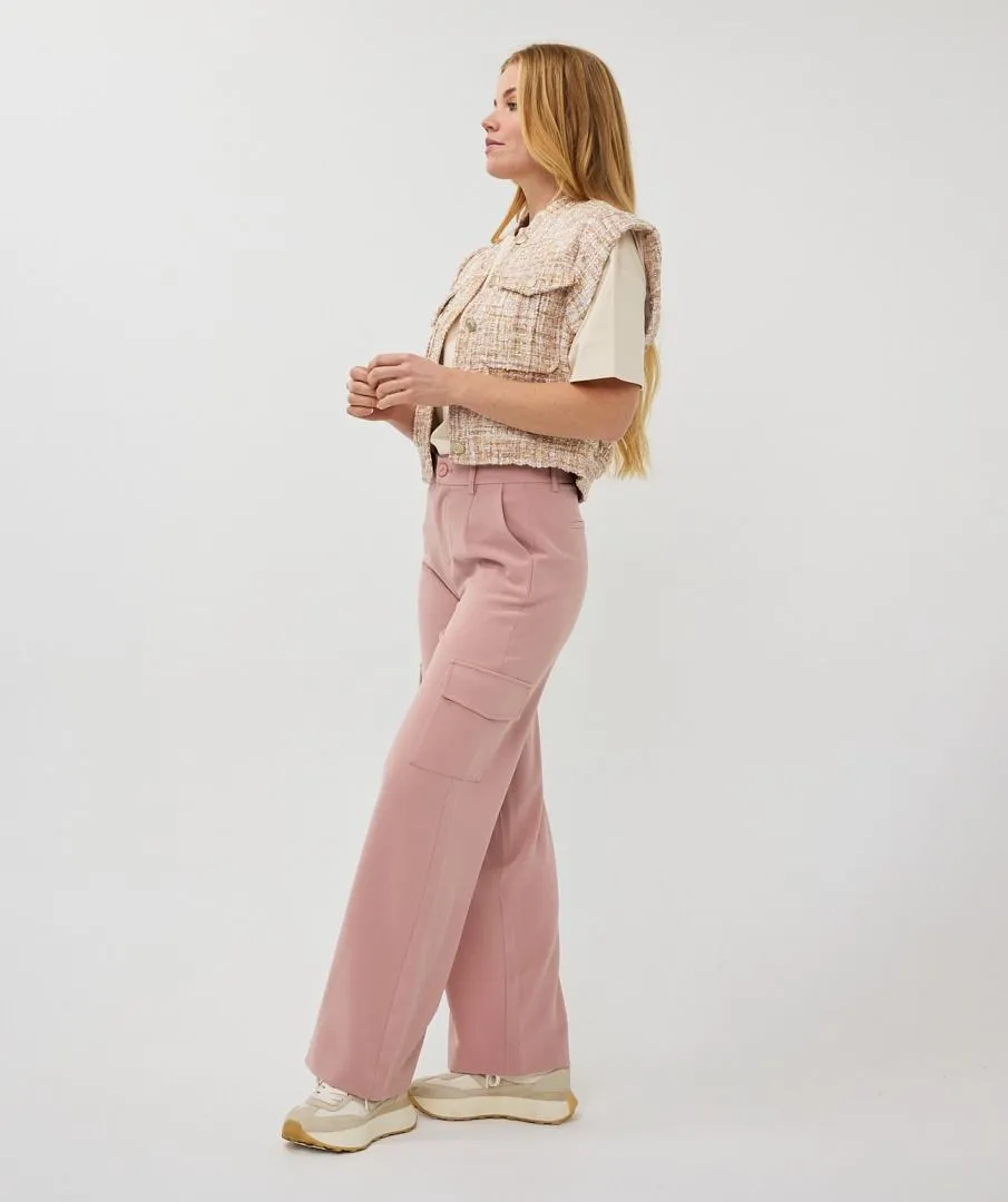 Tira Trousers Wide Cargo City in Chalk Pink - EsQualo SP2510006