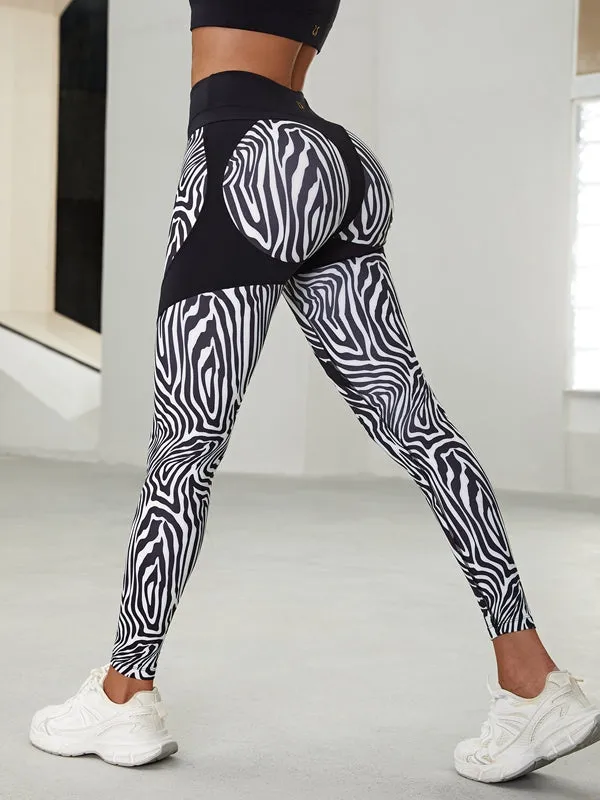 ZASUWA Female Zebra Pattern Push-Up Scrunch Bum Leggings