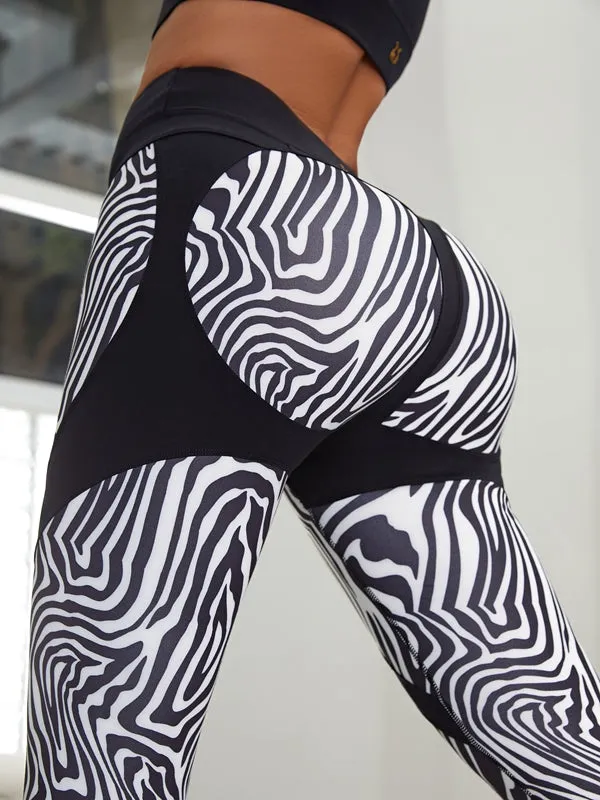 ZASUWA Female Zebra Pattern Push-Up Scrunch Bum Leggings