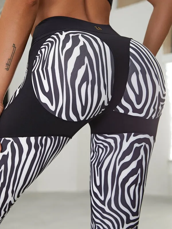 ZASUWA Female Zebra Pattern Push-Up Scrunch Bum Leggings
